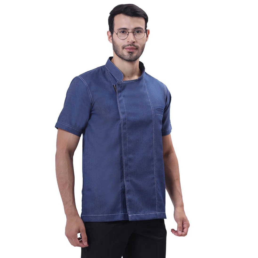 Áo khoác đầu bếp denim cao cấp có khóa kéo (Xanh cổ điển)